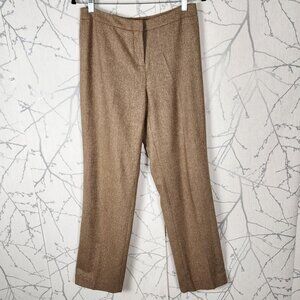 Eccoci Beige Herringbone Wool Silk Cashmere Straight Leg Trousers